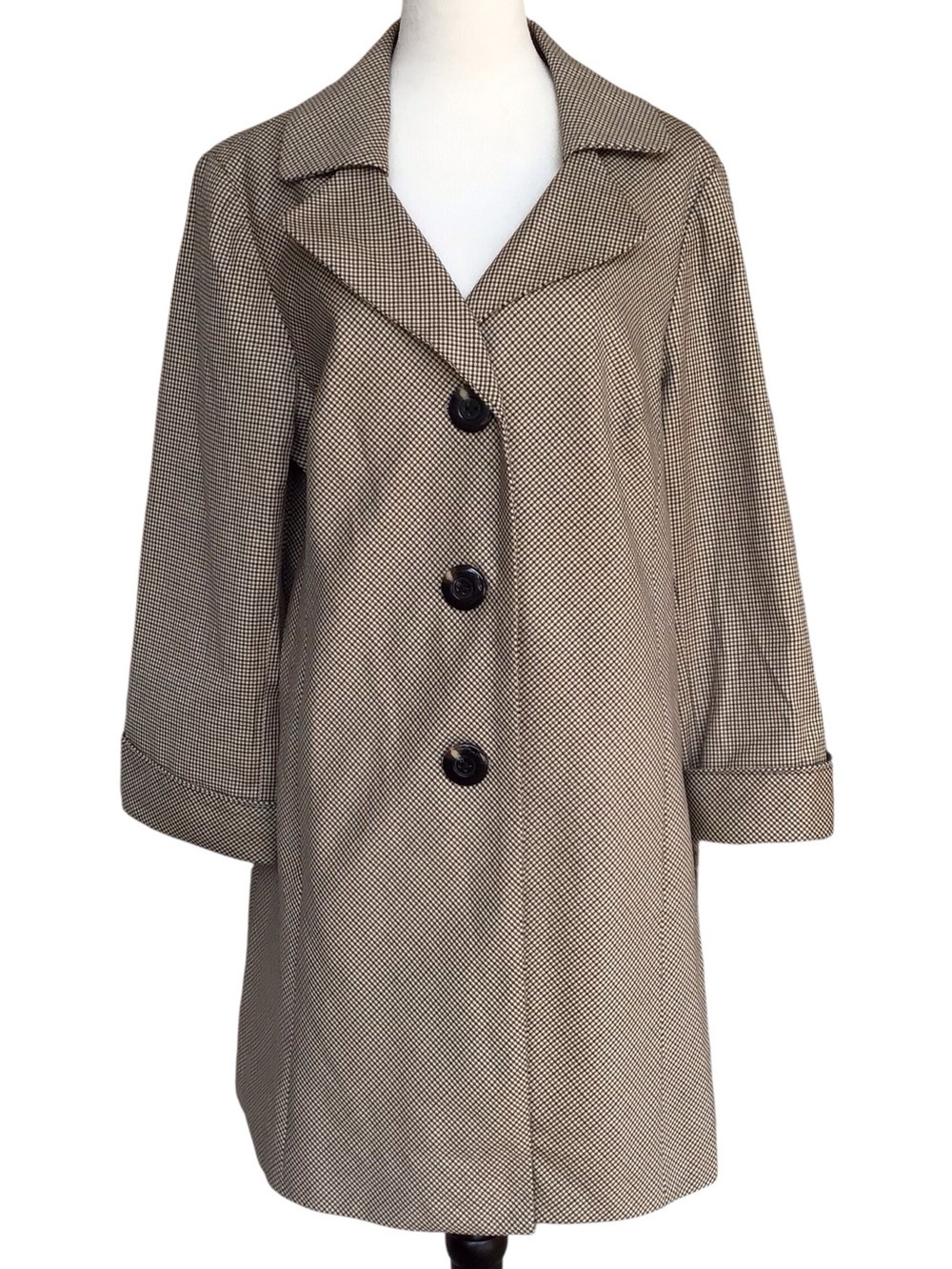 Anne Klein Tan Houndstooth Lined Car Coat Women’s Size 14